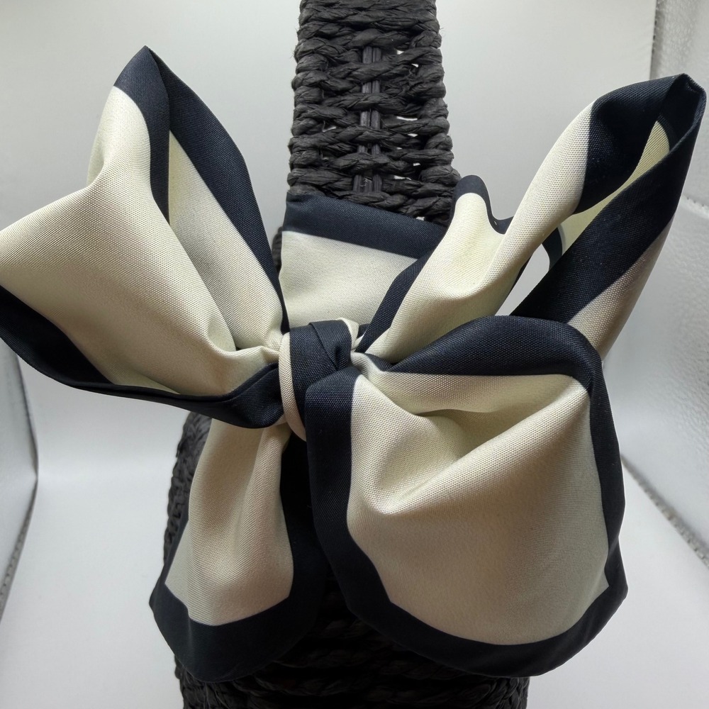 A New Day Black Woven Straw Handbag with Striped Scarf Bow NEW - Picture 7 of 7